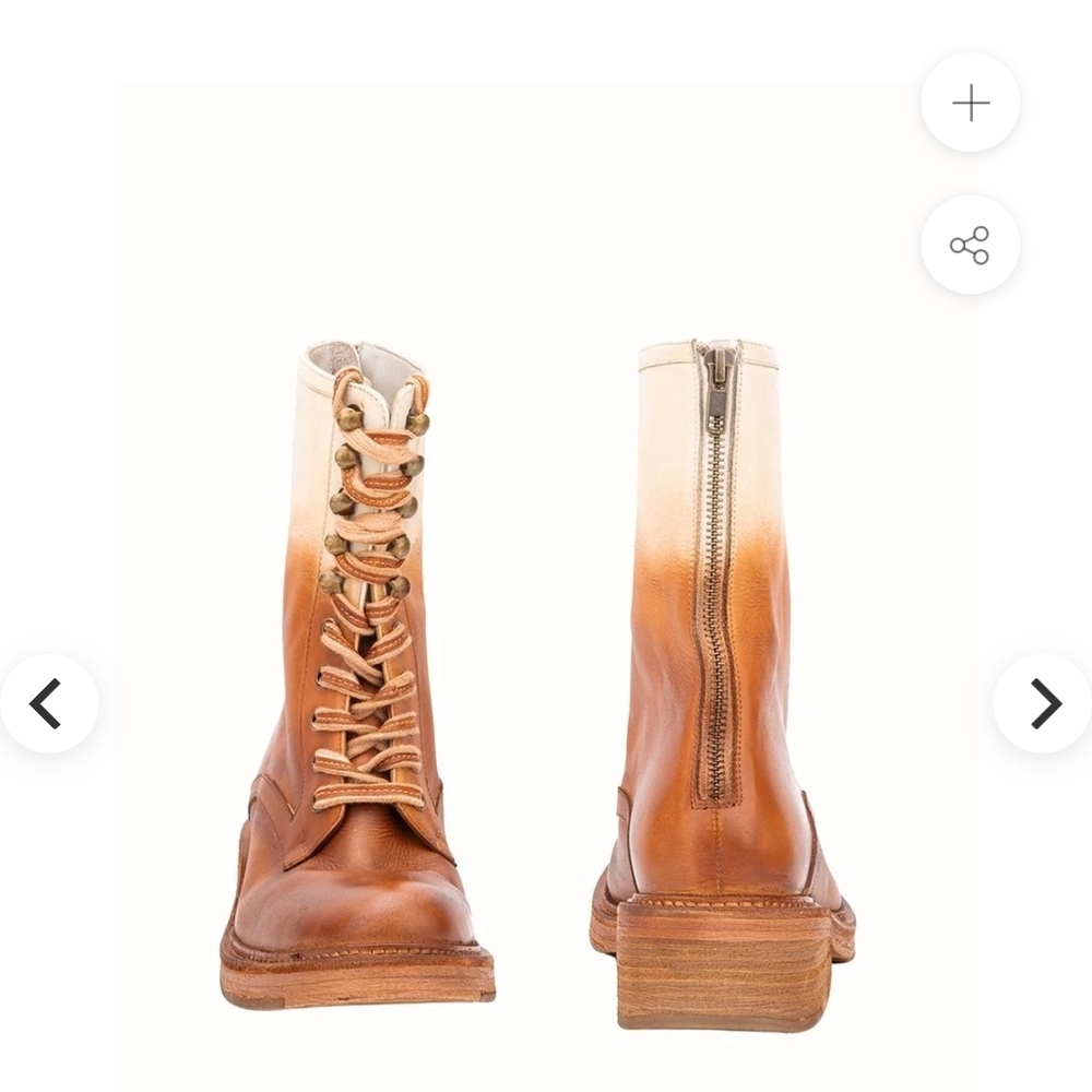 Vintage Foundry Brand New Ombre Two-Tone Leather Lace-Up Boots - Brown & Cream